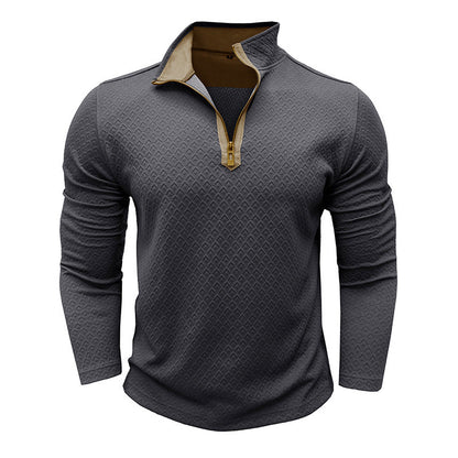 Herren Pullover – Regular Fit – Baumwollstrick – Halb-Zip – Rautenstruktur