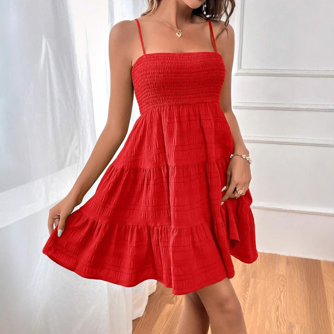 Damen Kurzkleid – Smock-Oberteil – Ärmellos – A-Linie – Stufensaum – Leicht Baumwolle