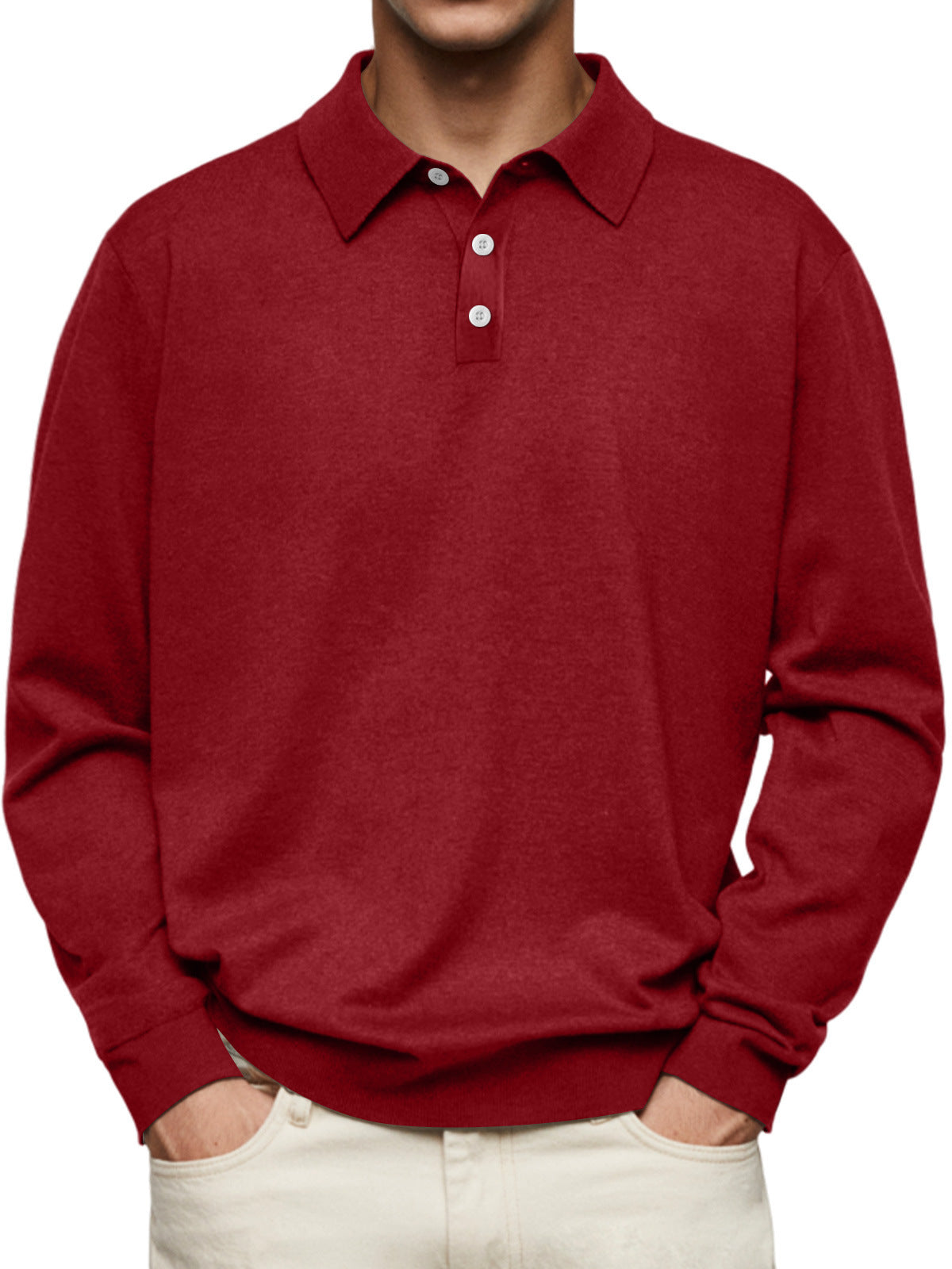 Herren Polohemd – Soft Knit – Relaxed Fit – Langarm Bequem Freizeitshirt