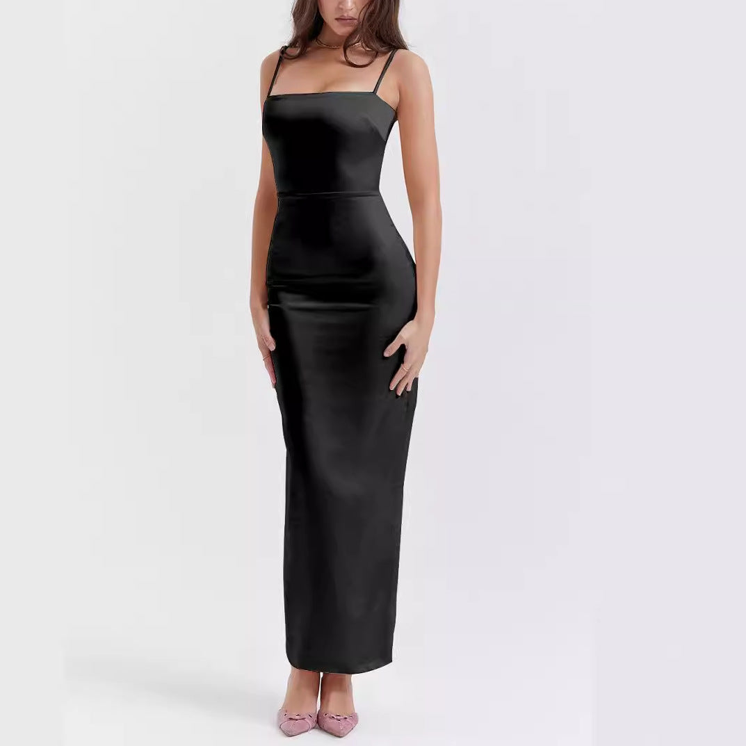 Damen Maxikleid – Figurbetont – Satinähnlicher Glanz – Ärmellos mit Trägern