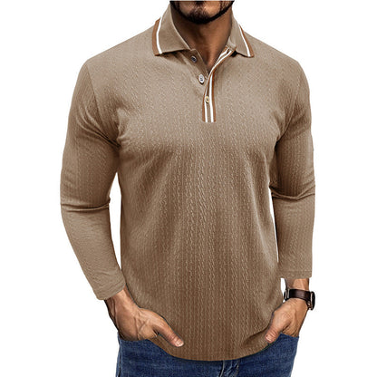 Herren Langarm-Poloshirt – Tailored Fit – Texturstrick – Gestreifter Kragen
