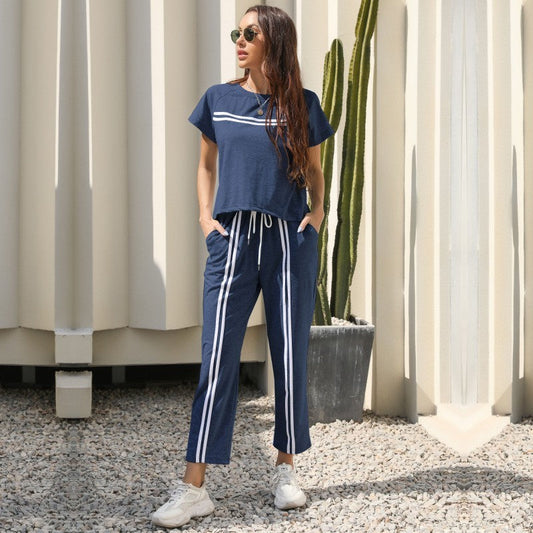 Damen Lounge Set – Soft Knit – Lockerer Schnitt – Kordelzug – Streifendetail