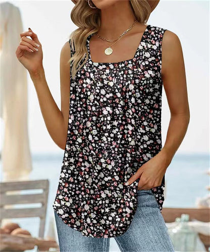 Damen Top ärmellos – Lockere Passform – Atmungsaktives Material – Blumenmuster