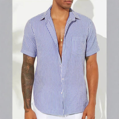 Herren Freizeithemd – Relaxed Fit – Kurzarm – Gestreift – Atmungsaktives Gewebe