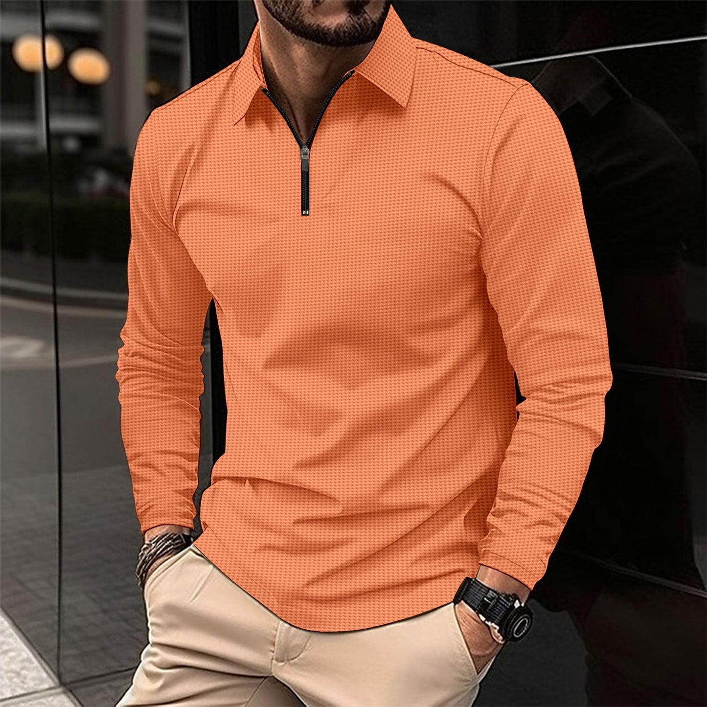 Herren Sport Langarmshirt – Slim Fit – Stretchmaterial – Atmungsaktiver Reißverschlusskragen