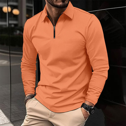 Herren Sport Langarmshirt – Slim Fit – Stretchmaterial – Atmungsaktiver Reißverschlusskragen