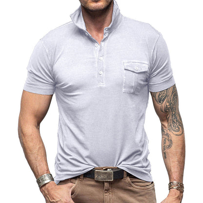 Herren Poloshirt – Slim Fit – Stehkragen – Brusttasche – Atmungsaktive Baumwolle