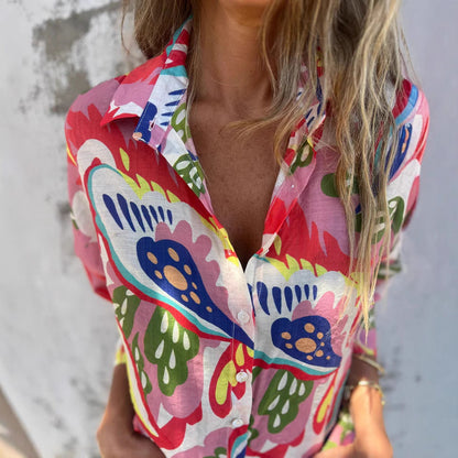 Damen Bluse – Oversized Fit – Botanischer Print – Atmungsaktives Material