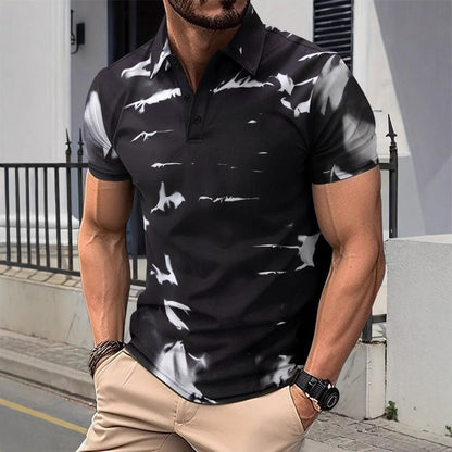 Herren Poloshirt – Slim Fit – Atmungsaktiv – Abstraktes Muster – Kurzarm