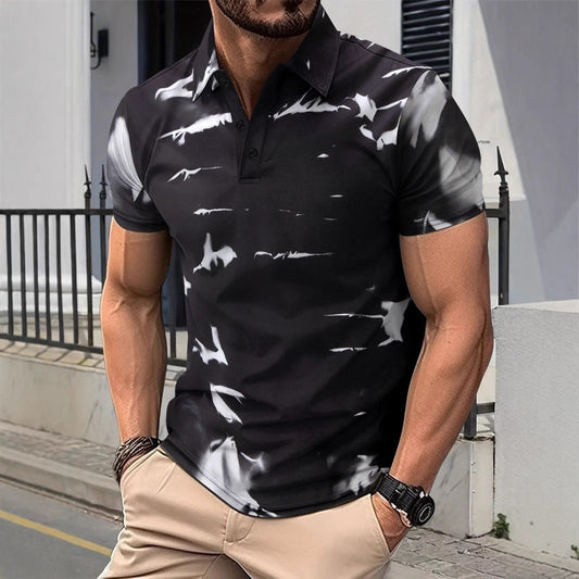 Herren Poloshirt – Slim Fit – Atmungsaktiv – Abstraktes Muster – Kurzarm