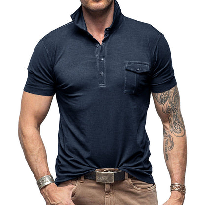Herren Poloshirt – Slim Fit – Stehkragen – Brusttasche – Atmungsaktive Baumwolle