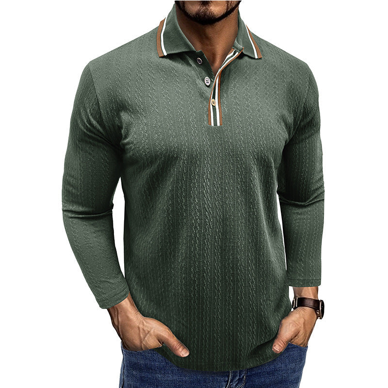 Herren Langarm-Poloshirt – Tailored Fit – Texturstrick – Gestreifter Kragen