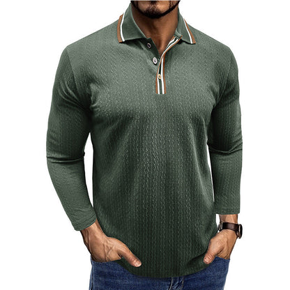 Herren Langarm-Poloshirt – Tailored Fit – Texturstrick – Gestreifter Kragen