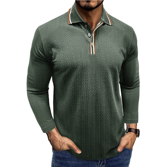 Herren Langarm-Poloshirt – Tailored Fit – Texturstrick – Gestreifter Kragen