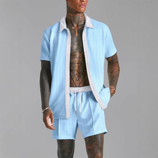 Herren Set aus Hemd und Shorts – Relaxed Fit – Atmungsaktive Mischung – Kurzarm – Elastischer Bund