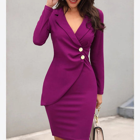 Damen Blazerkleid – Slim Fit – Wickeloptik – Knielang – Eleganter Businessstil