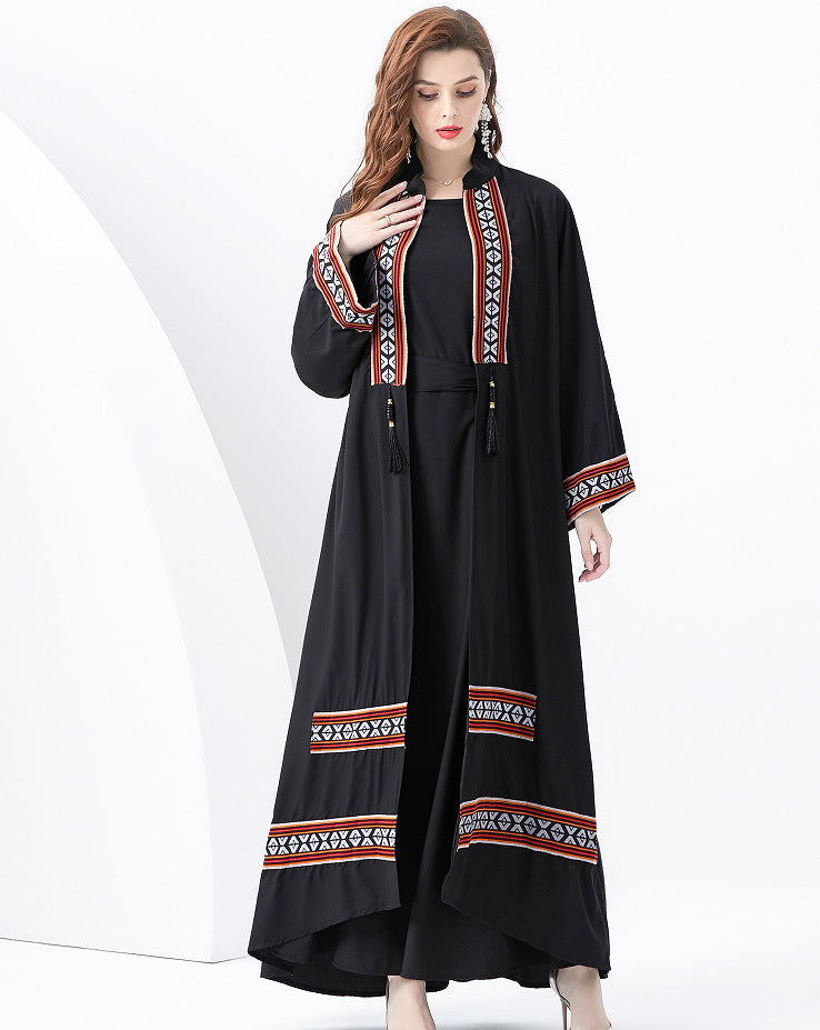 Damen Maxi Kleid – Lockere Passform – Boho-Stil – Ethnisches Muster mit Quasten