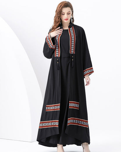 Damen Maxi Kleid – Lockere Passform – Boho-Stil – Ethnisches Muster mit Quasten