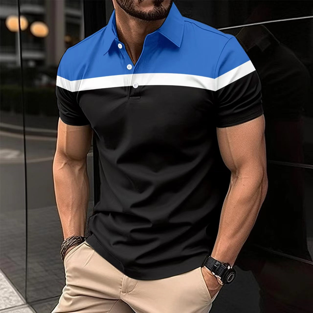 Herren Poloshirt – Slim Fit – Atmungsaktive Baumwollmischung – Kurzarm mit Kontrastdetails
