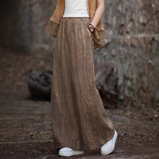 Damen Weite Hose – Linnen Baumwolle – Lockerer Schnitt – Tie-Dye Muster – Voll-Länge