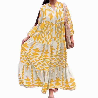 Damen Maxikleid – Lockere Passform – Knopfleiste – Boho-Stil – Baumwollstoff