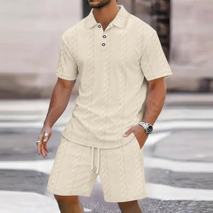 Herren Set aus Hemd und Bermudas – Lockerer Schnitt – Atmungsaktives Strickdesign