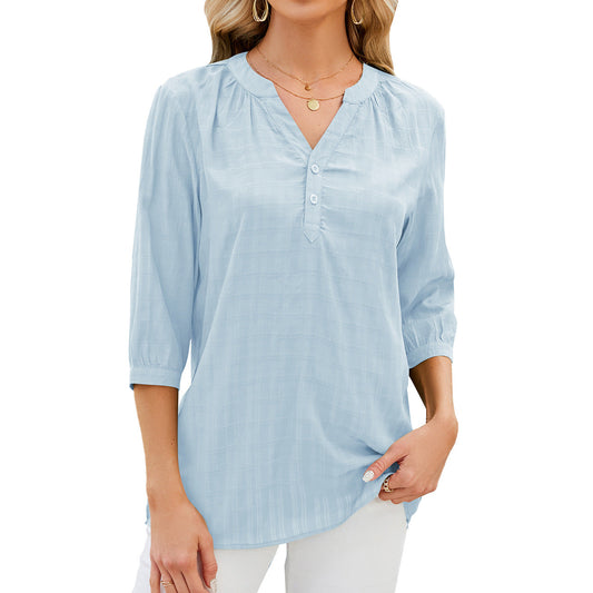 Damen Bluse – Lockere Passform – Atmungsaktives Material – 3/4 Arm – V-Ausschnitt