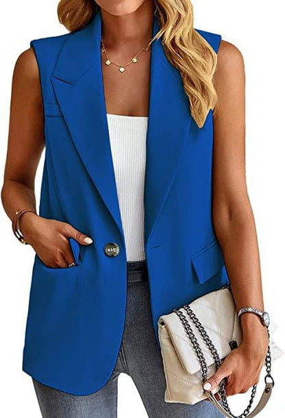 Damen Blazer Weste – Taillierter Schnitt – Ärmellos – Reverskragen – Hüftlang