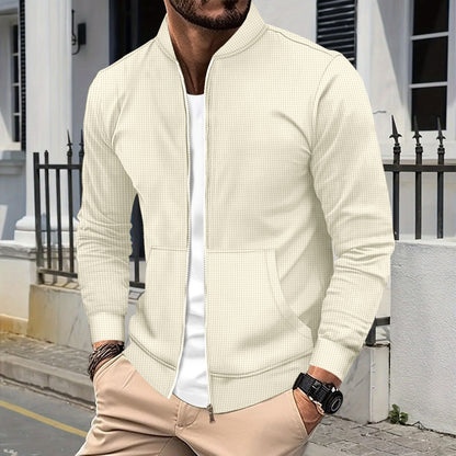 Herren Zip Jacke – Athletischer Schnitt – Strukturierter Stoff – Rippdetails – Taschen