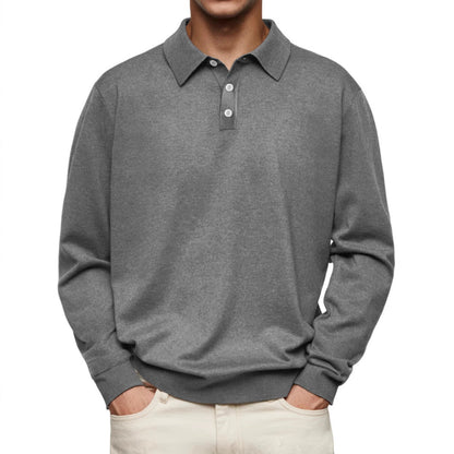 Herren Polohemd – Soft Knit – Relaxed Fit – Langarm Bequem Freizeitshirt