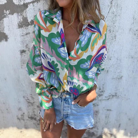 Damen Bluse – Oversized Fit – Botanischer Print – Atmungsaktives Material