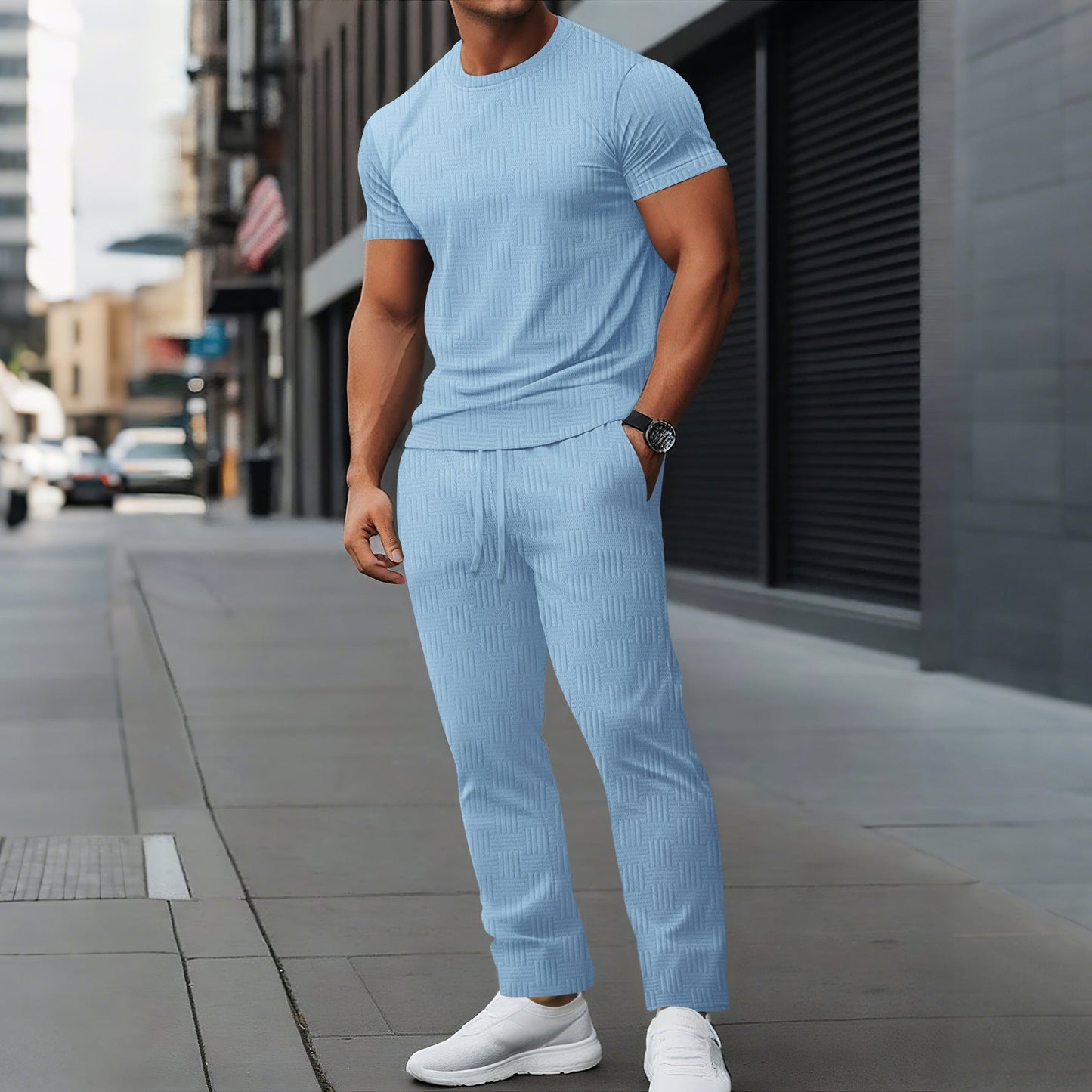 Herren Trainingsanzug – Slim Fit –Strukturmuster