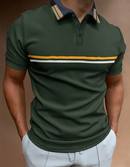 Herren Poloshirt – Slim Fit – Atmungsaktives Mischgewebe – Gestreiftes Brustdesign