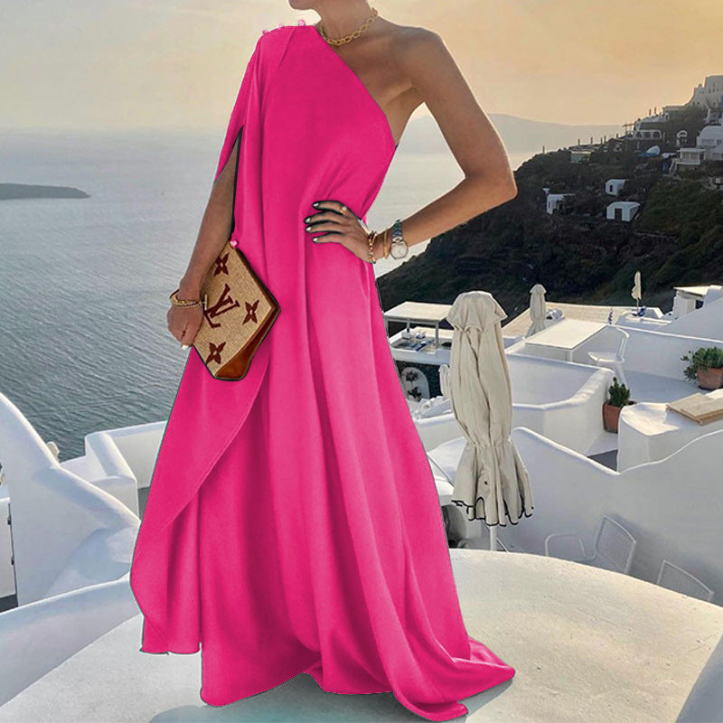 Damen Maxikleid – One-Shoulder – Drapiert – Luftig Eleganter Schnitt
