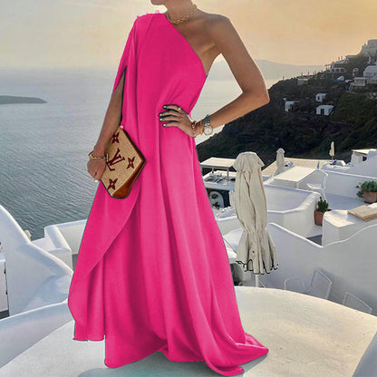 Damen Maxikleid – One-Shoulder – Drapiert – Luftig Eleganter Schnitt