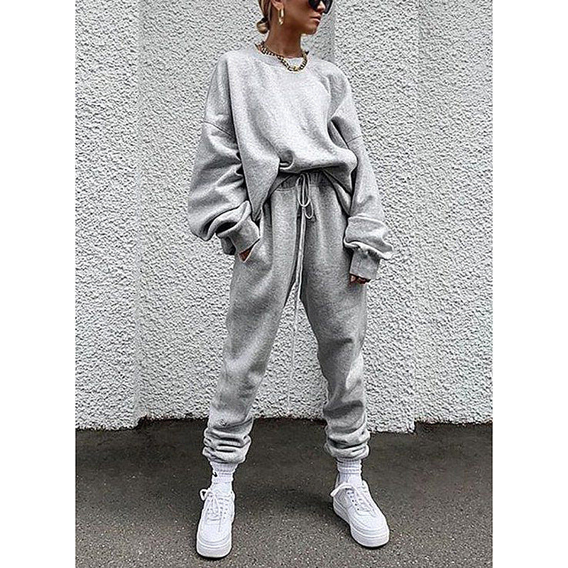 Damen Lounge Set – Lockerer Schnitt – Weicher Baumwollmix – Langarm – Vollständig
