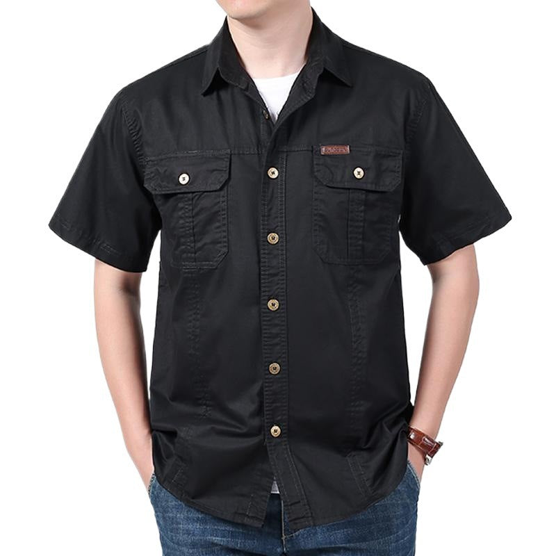 Herren Arbeitshemd Kurzarm – Relaxed Fit – Atmungsaktives Mischgewebe – Knopfleiste