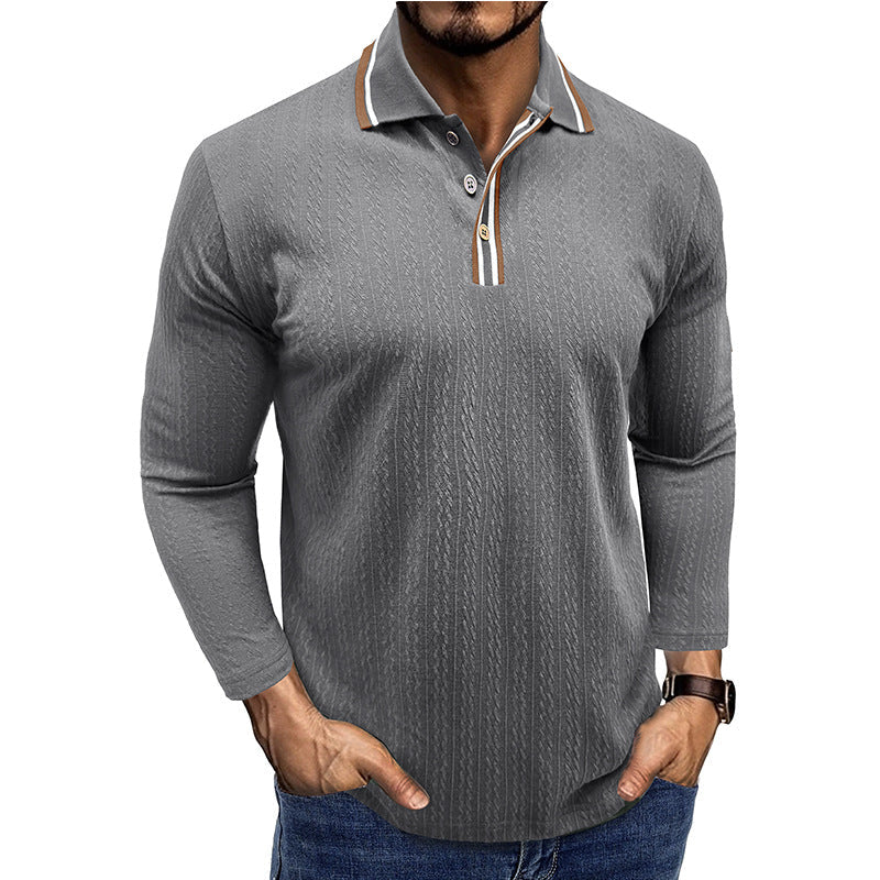 Herren Langarm-Poloshirt – Tailored Fit – Texturstrick – Gestreifter Kragen