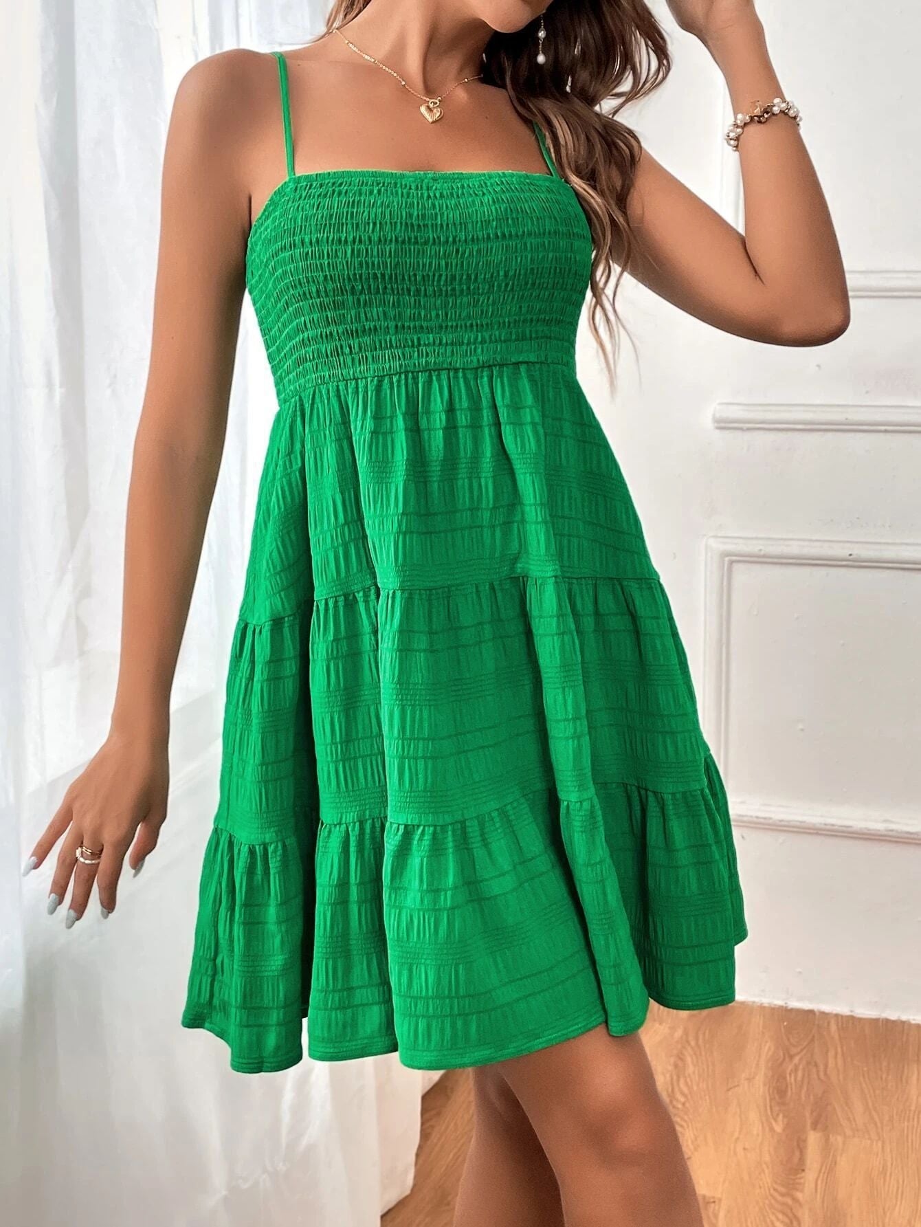 Damen Kurzkleid – Smock-Oberteil – Ärmellos – A-Linie – Stufensaum – Leicht Baumwolle