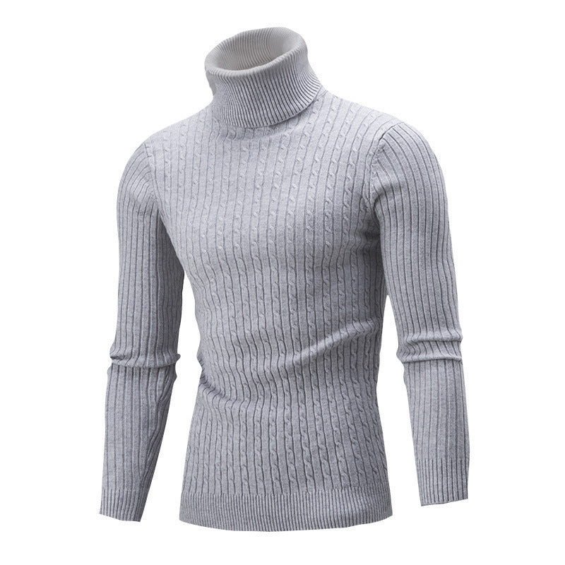 Herren Rollkragenpullover – Slim Fit – Wollstrick – Zopfmuster – Rippbündchen