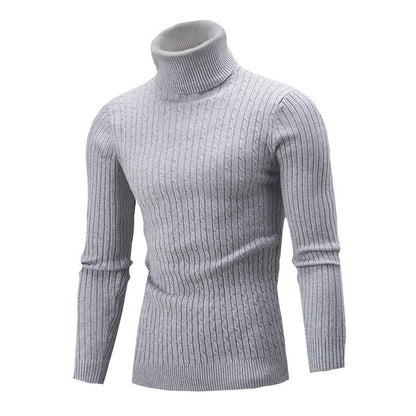 Herren Rollkragenpullover – Slim Fit – Wollstrick – Zopfmuster – Rippbündchen