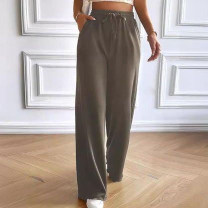 Damen Weite Hose – Lockerer Schnitt – Atmungsaktiver Stoff – Elastischer Bund mit Kordelzug – Lang