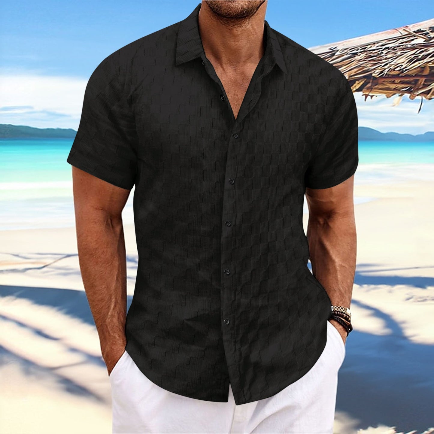 Herren Freizeithemd – Regular Fit – Atmungsaktiv – Kurzarm – Strukturwebung
