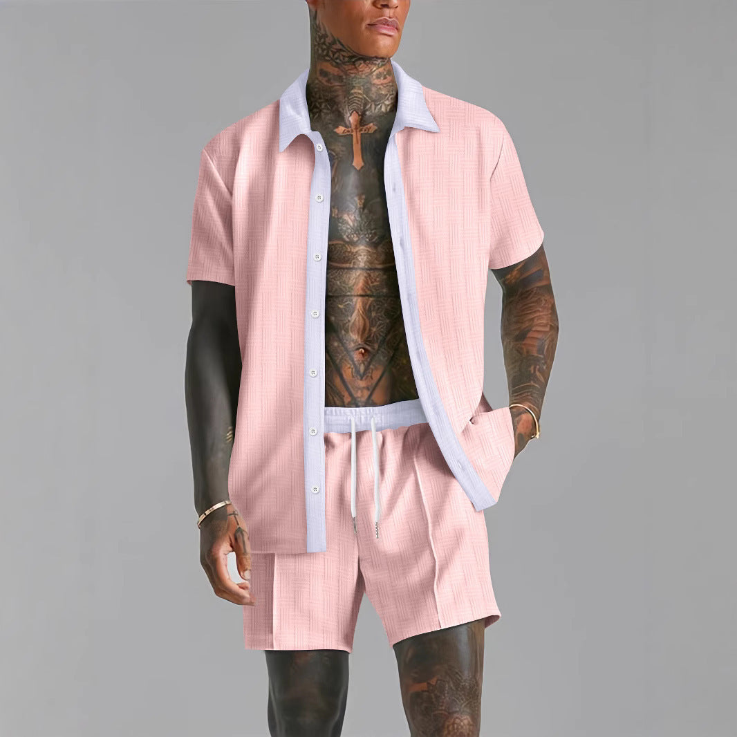 Herren Set aus Hemd und Shorts – Relaxed Fit – Atmungsaktive Mischung – Kurzarm – Elastischer Bund