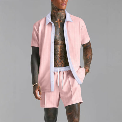 Herren Set aus Hemd und Shorts – Relaxed Fit – Atmungsaktive Mischung – Kurzarm – Elastischer Bund