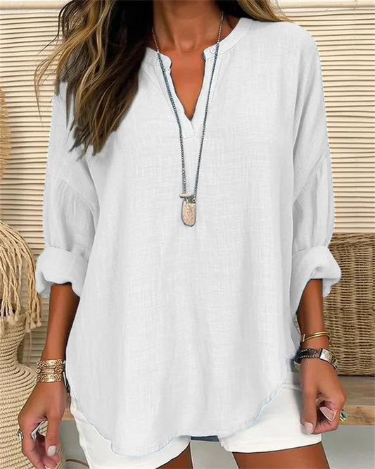 Damen Langarmshirt – Lockerer Schnitt – Stehkragen – Atmungsaktive Naturfaser