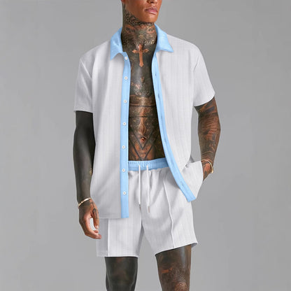 Herren Set aus Hemd und Shorts – Relaxed Fit – Atmungsaktive Mischung – Kurzarm – Elastischer Bund
