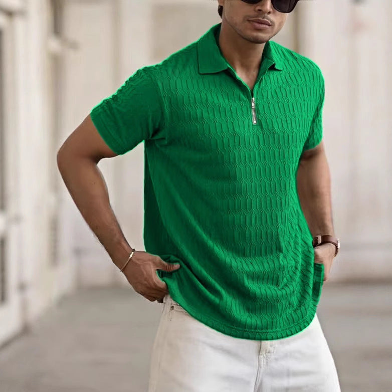 Herren Poloshirt – Regular Fit – Atmungsaktive Mischung – Strukturmuster – Zipperleiste