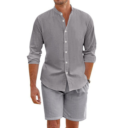 Herren Zweiteiler Set – Lockerer Schnitt – Button-Up Hemd & Shorts – Atmungsaktive Fasern