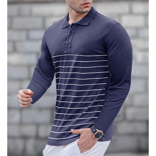 Herren Polohemd Langarm – Slim Fit – Strickstoff – Elegantes Streifenmuster